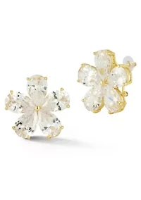 Sterling Silver Cubic Zirconia Flower Statement Stud Earrings