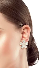 Sterling Silver Cubic Zirconia Flower Statement Stud Earrings