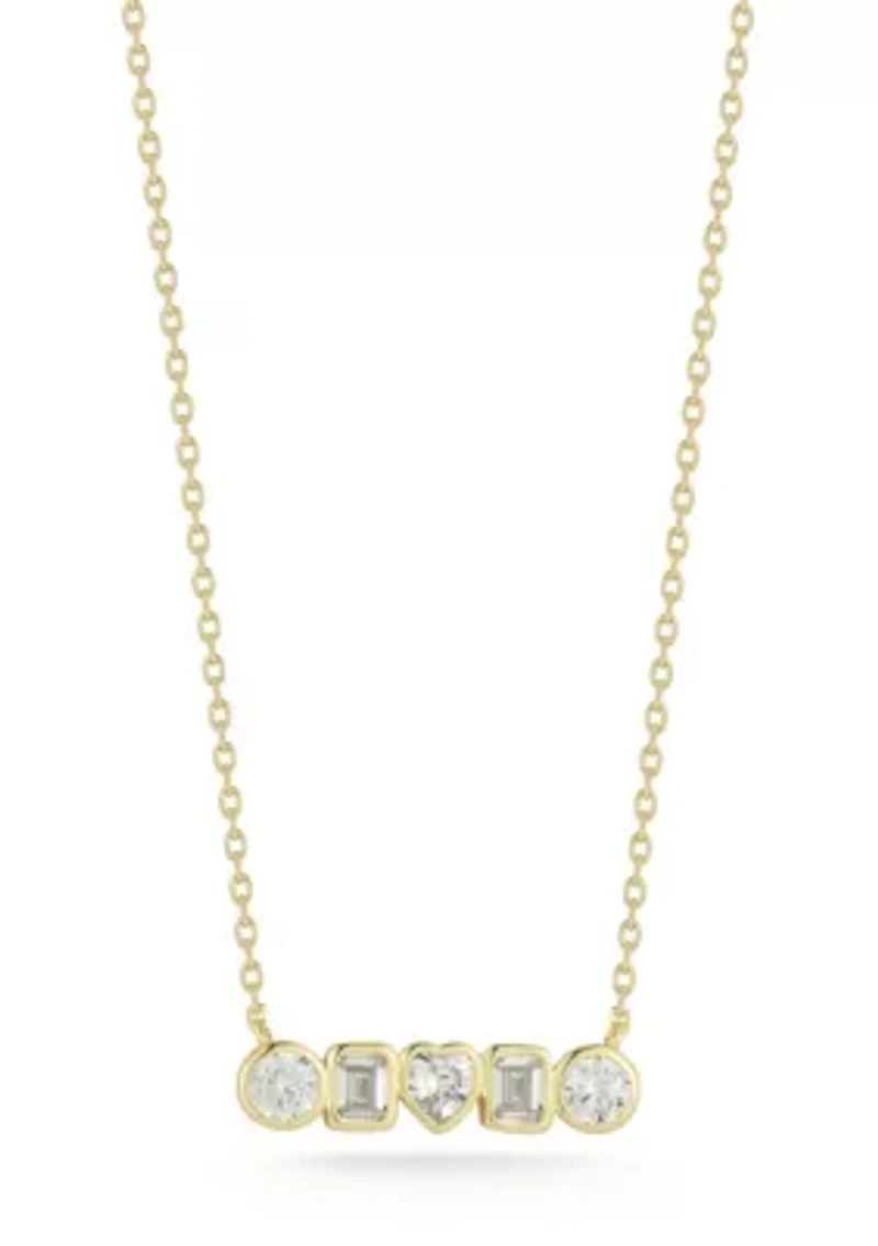 Sterling Silver Cubic Zirconia Bezel Set Multi Shape Bar Necklace