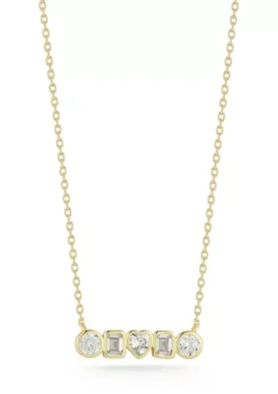 Sterling Silver Cubic Zirconia Bezel Set Multi Shape Bar Necklace