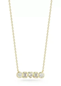 Sterling Silver Cubic Zirconia Bezel Set Multi Shape Bar Necklace