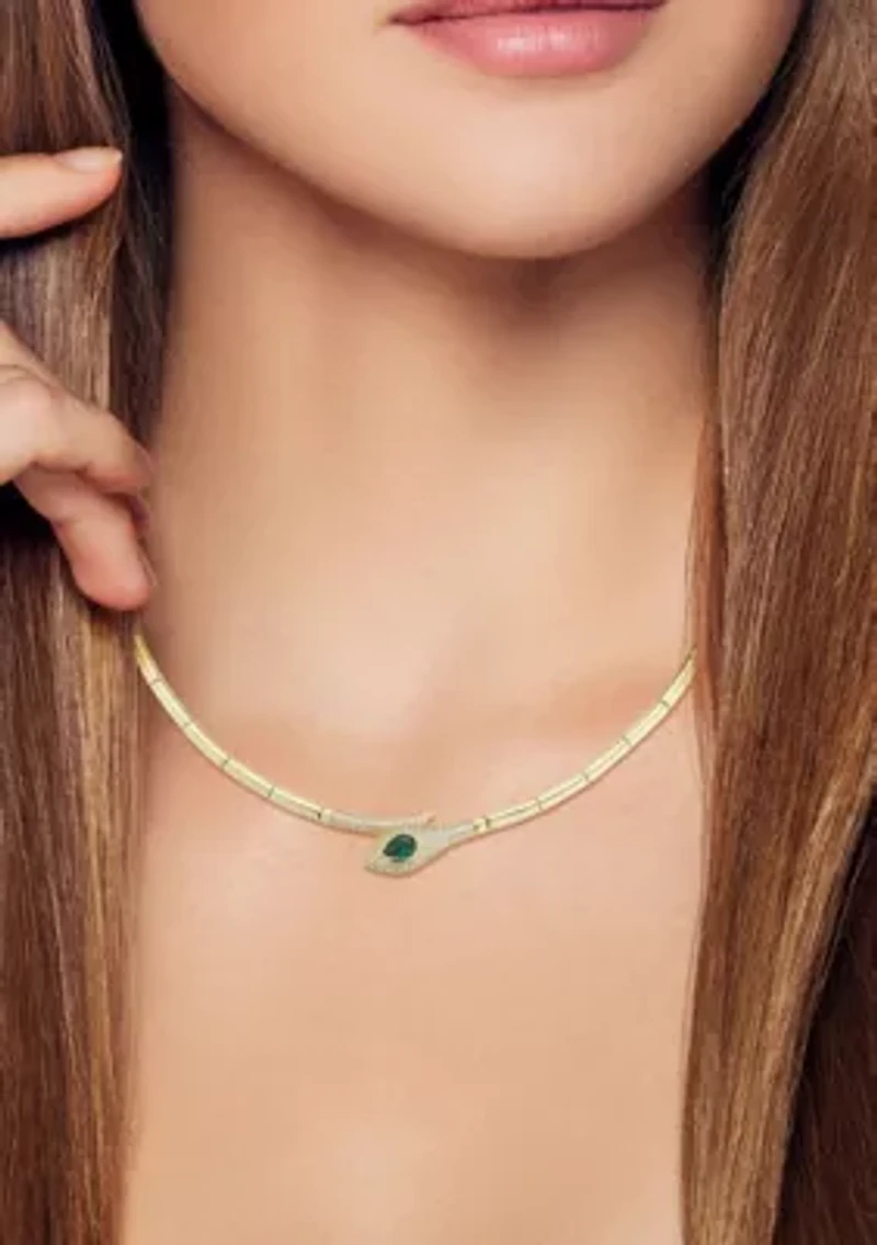 Sterling Silver Pave Snake Collar Necklace with Cubic Zirconia