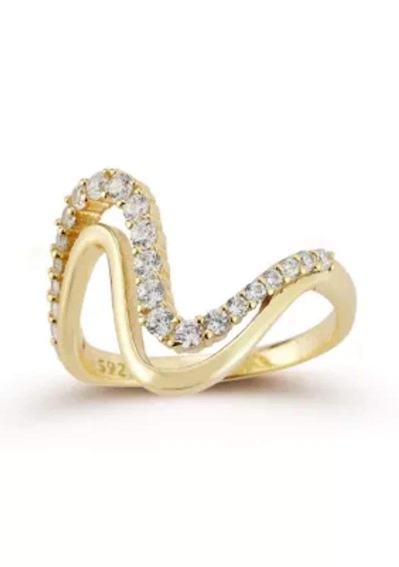 Sterling Silver Cubic Zirconia Double Wave Ring