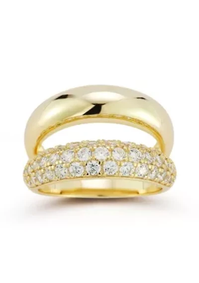 Sterling Silver Cubic Zirconia Double Dome Stacked Ring