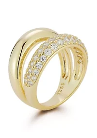 Sterling Silver Cubic Zirconia Double Dome Stacked Ring