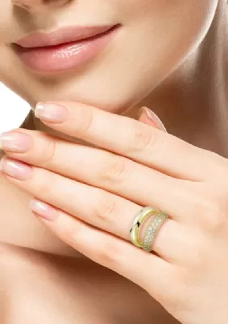 Sterling Silver Cubic Zirconia Double Dome Stacked Ring