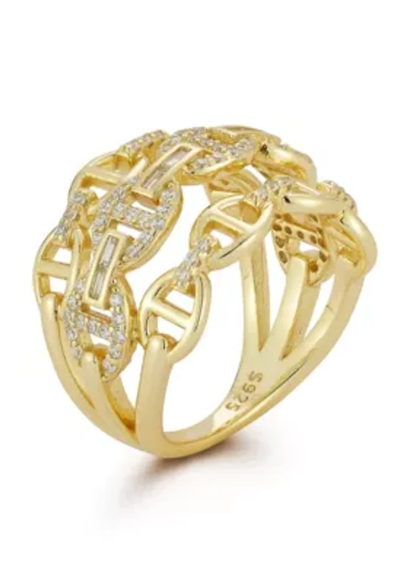 Sterling Silver Cubic Zirconia Triple Mariner Row Ring