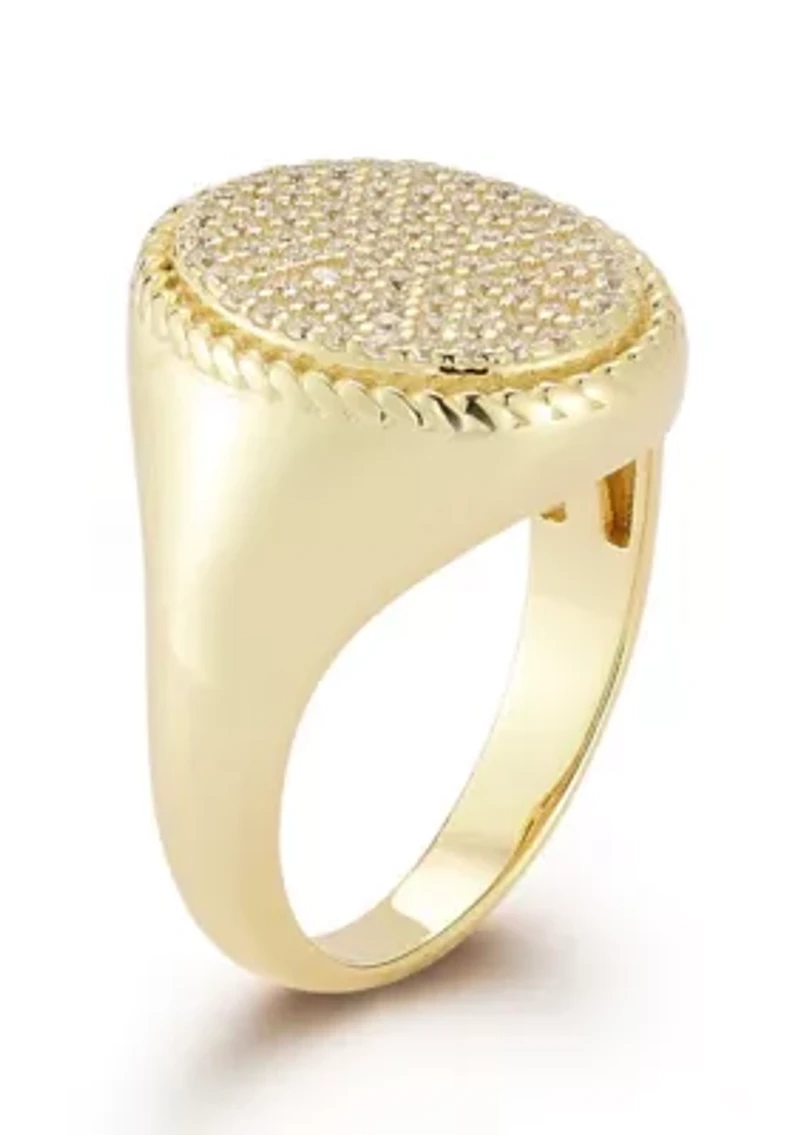 Sterling Silver Cubic Zirconia Pave Oval Shaped Signet Ring