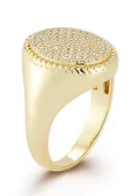 Sterling Silver Cubic Zirconia Pave Oval Shaped Signet Ring