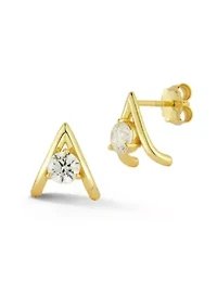 Sterling Silver Cubic Zirconia J-Hoop Studs