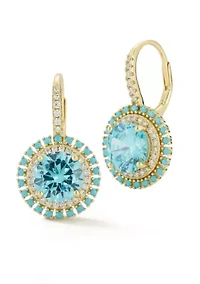 Sterling Silver Cubic Zirconia and Lab Created Turquoise Halo Drop Earrings