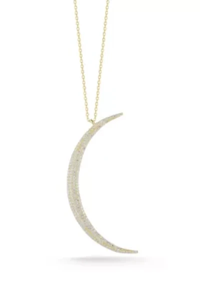 Sterling Silver Cubic Zirconia Thin Moon Pendant Necklace