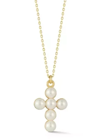 Sterling Silver Pearl Cross Pendant Necklace