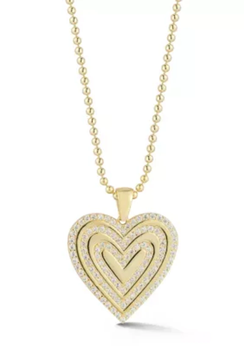 Sterling Silver Cubic Zirconia Heart Pendant Necklace with Ball Chain