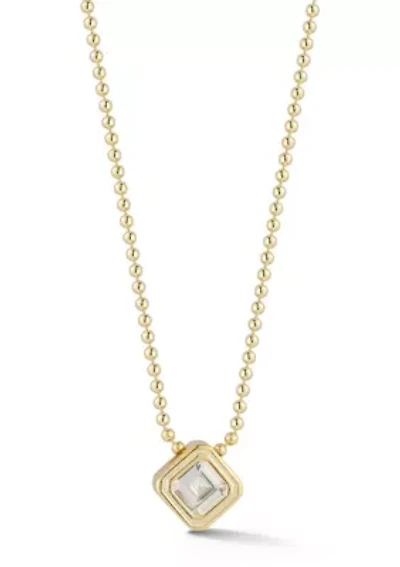 Sterling Silver Princess Cut CZ Pendant Necklace with Ball Chain