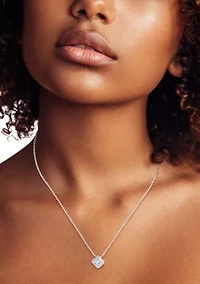 Sterling Silver Princess Cut CZ Pendant Necklace with Ball Chain