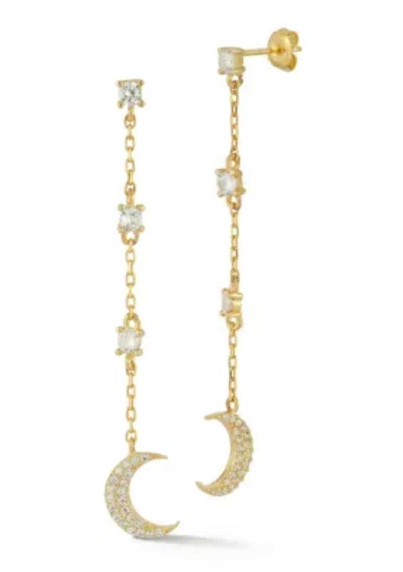 Sterling Silver Cubic Zirconia Moon Drop Earrings