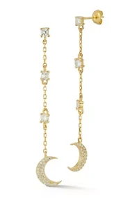 Sterling Silver Cubic Zirconia Moon Drop Earrings