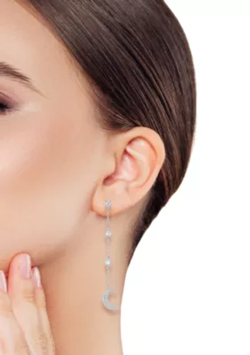 Sterling Silver Cubic Zirconia Moon Drop Earrings