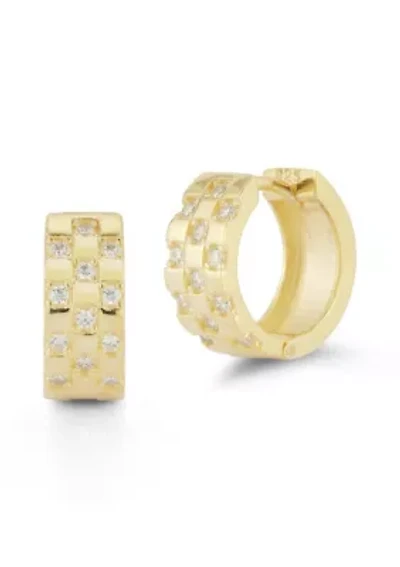 Sterling Silver Cubic Zirconia Checkered Hoop Earrings