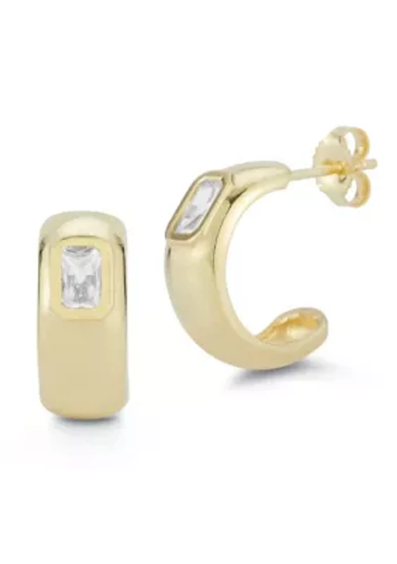 Sterling Silver Cubic Zirconia Emerald Cut Hoop Earrings