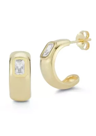 Sterling Silver Cubic Zirconia Emerald Cut Hoop Earrings