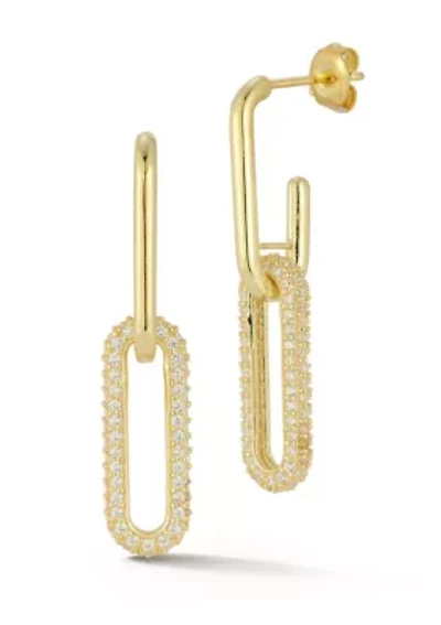 Sterling Silver Pave Oval Link Drop Earrings