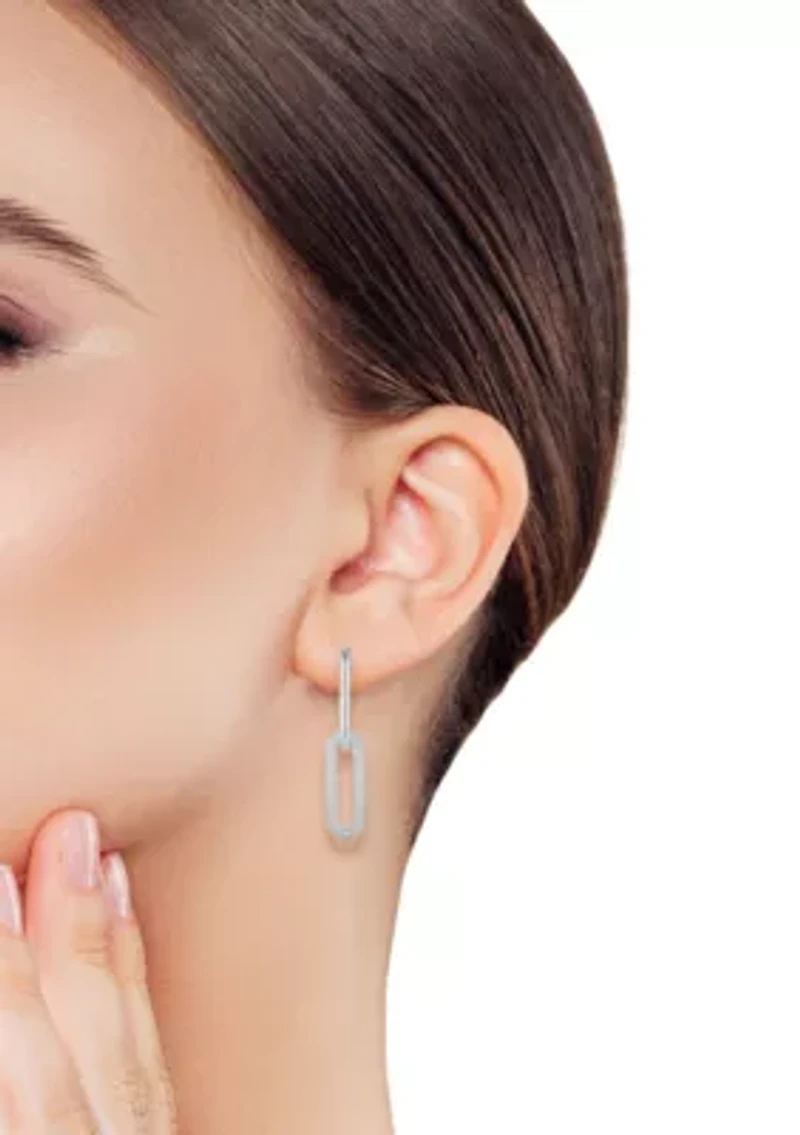 Sterling Silver Pave Oval Link Drop Earrings