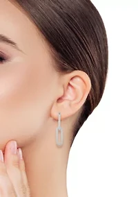 Sterling Silver Pave Oval Link Drop Earrings