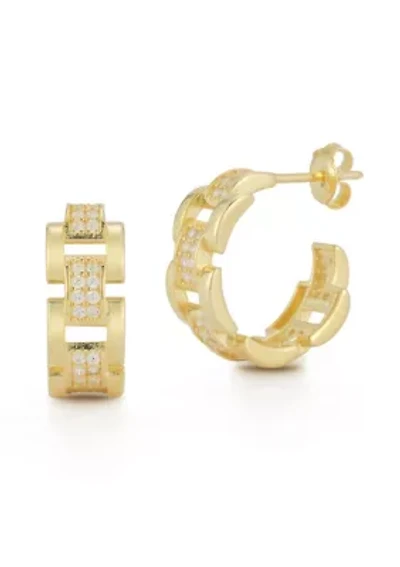 Sterling Silver Pave Chain Link Hoop Earrings