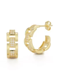 Sterling Silver Pave Chain Link Hoop Earrings