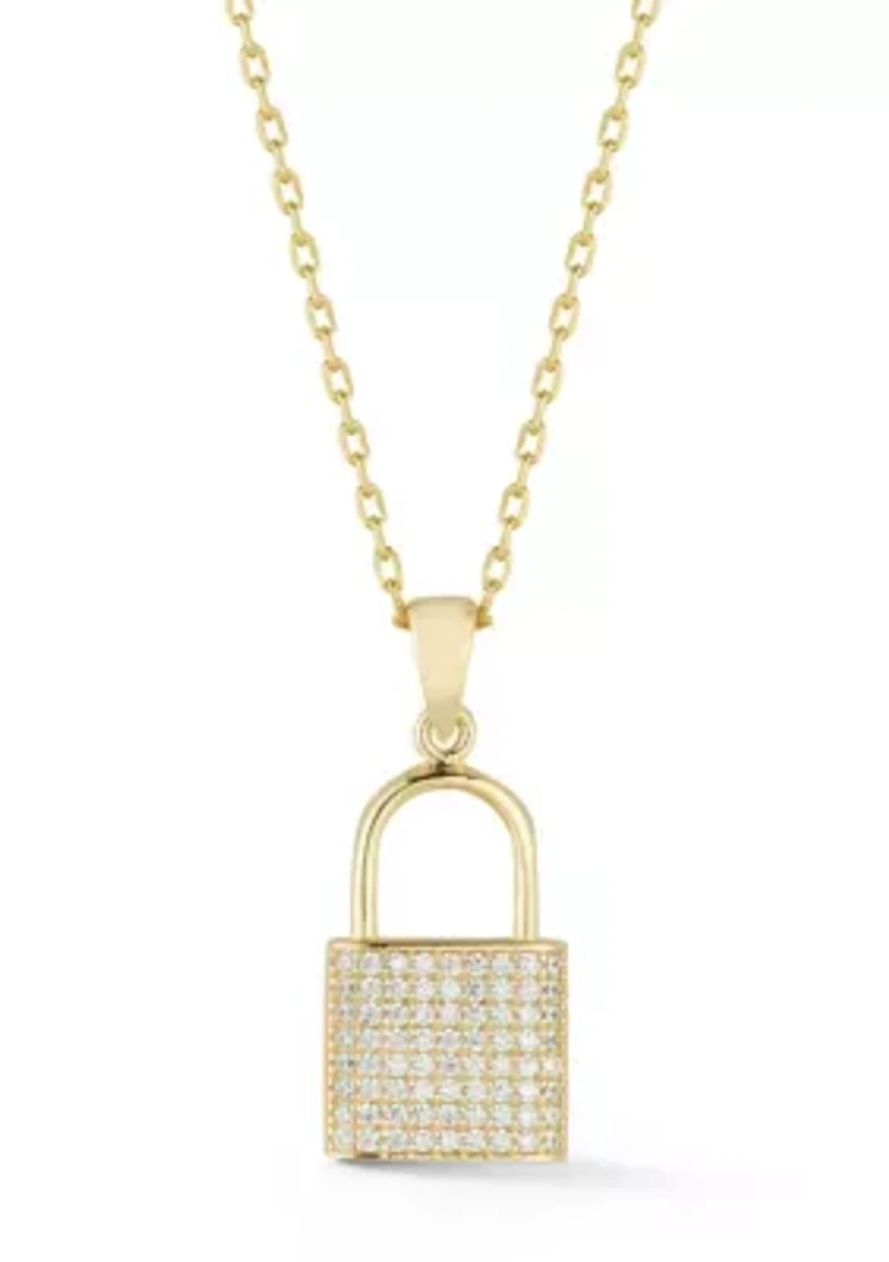 Sterling Silver Pave Padlock Pendant Necklace
