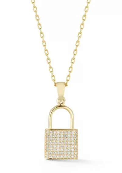 Sterling Silver Pave Padlock Pendant Necklace