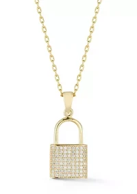Sterling Silver Pave Padlock Pendant Necklace