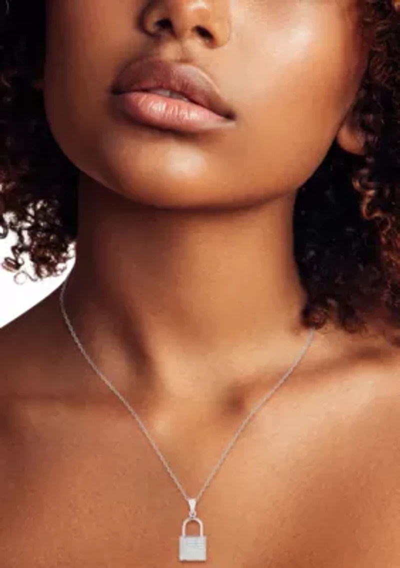 Sterling Silver Pave Padlock Pendant Necklace