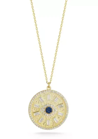 Sterling Silver Cubic Zirconia Eye Medallion Necklace