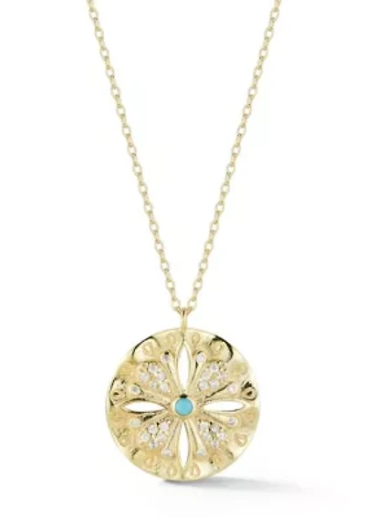 Sterling Silver Cubic Zirconia and Synthetic Turquoise Medallion Necklace