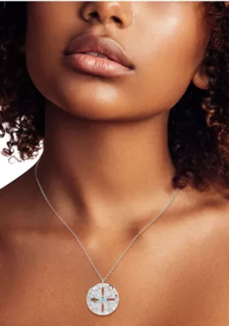 Sterling Silver Cubic Zirconia and Synthetic Turquoise Medallion Necklace