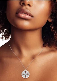 Sterling Silver Cubic Zirconia and Synthetic Turquoise Medallion Necklace