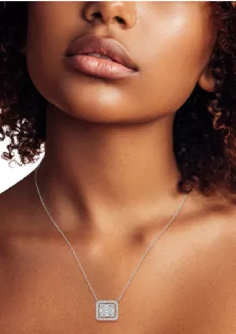 Sterling Silver Cubic Zirconia Illusion Pendant Necklace