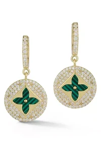 Sterling Silver CZ Clover Charm Huggie Hoop Earrings