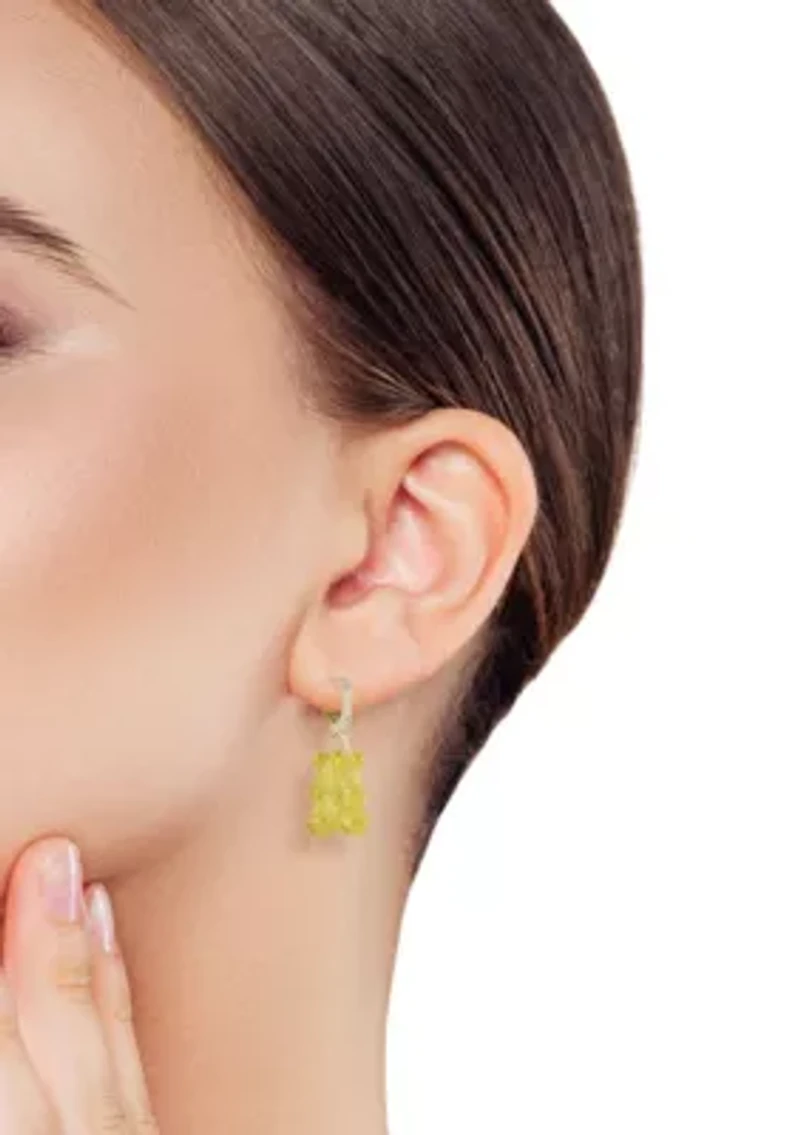 Sterling Pave Bear Huggie Hoop Earrings