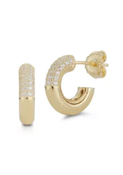 Sterling Silver Half Pave C Hoop Earrings