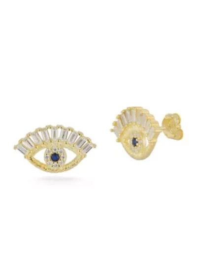 Stering Silver Cubic Zirconia Eye Stud Earrings