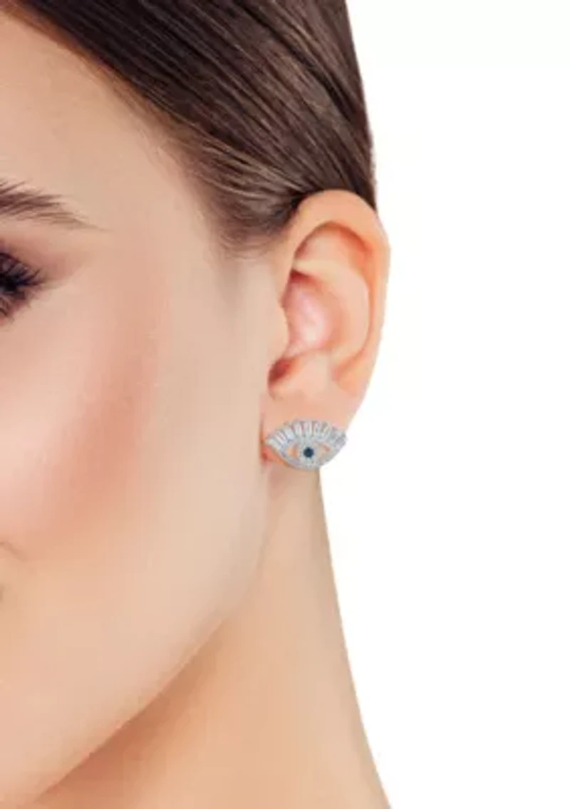 Stering Silver Cubic Zirconia Eye Stud Earrings