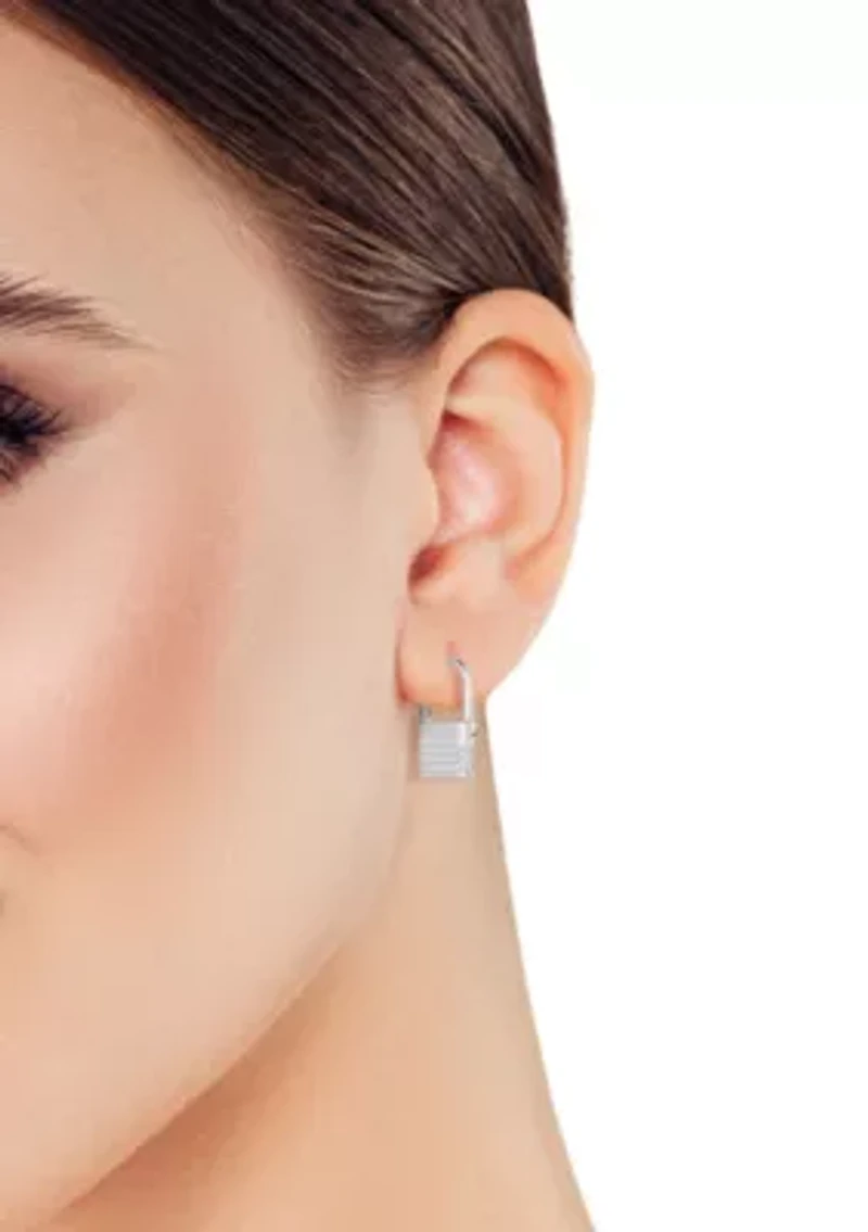 Sterling Silver Pave Padlock Huggie Hoop Earrings