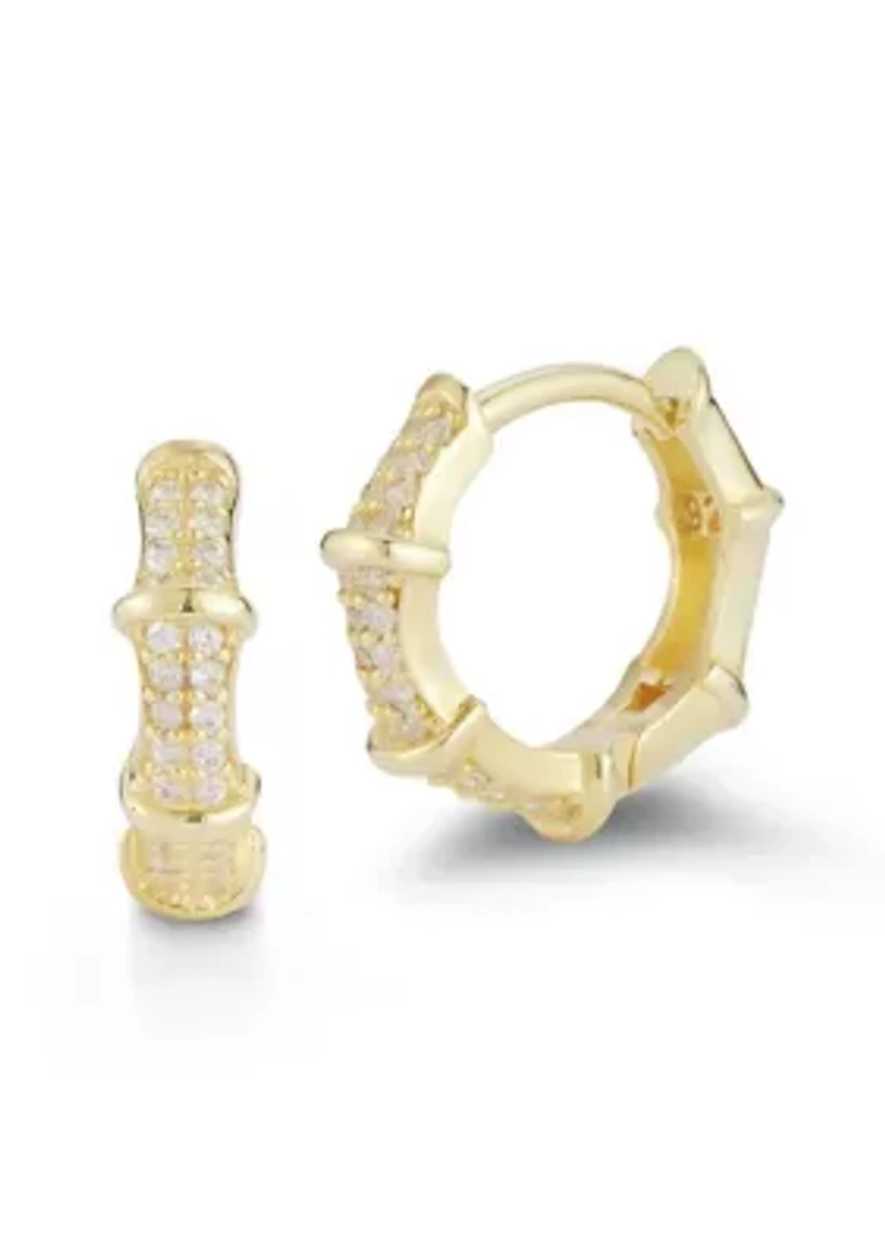 Sterling Silver Pave Bamboo Small Hoop Earrings