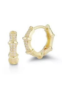 Sterling Silver Pave Bamboo Small Hoop Earrings