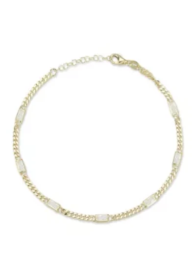 Sterling Silver Baguette Cut Cubic Zirconia Curb Chain Anklet
