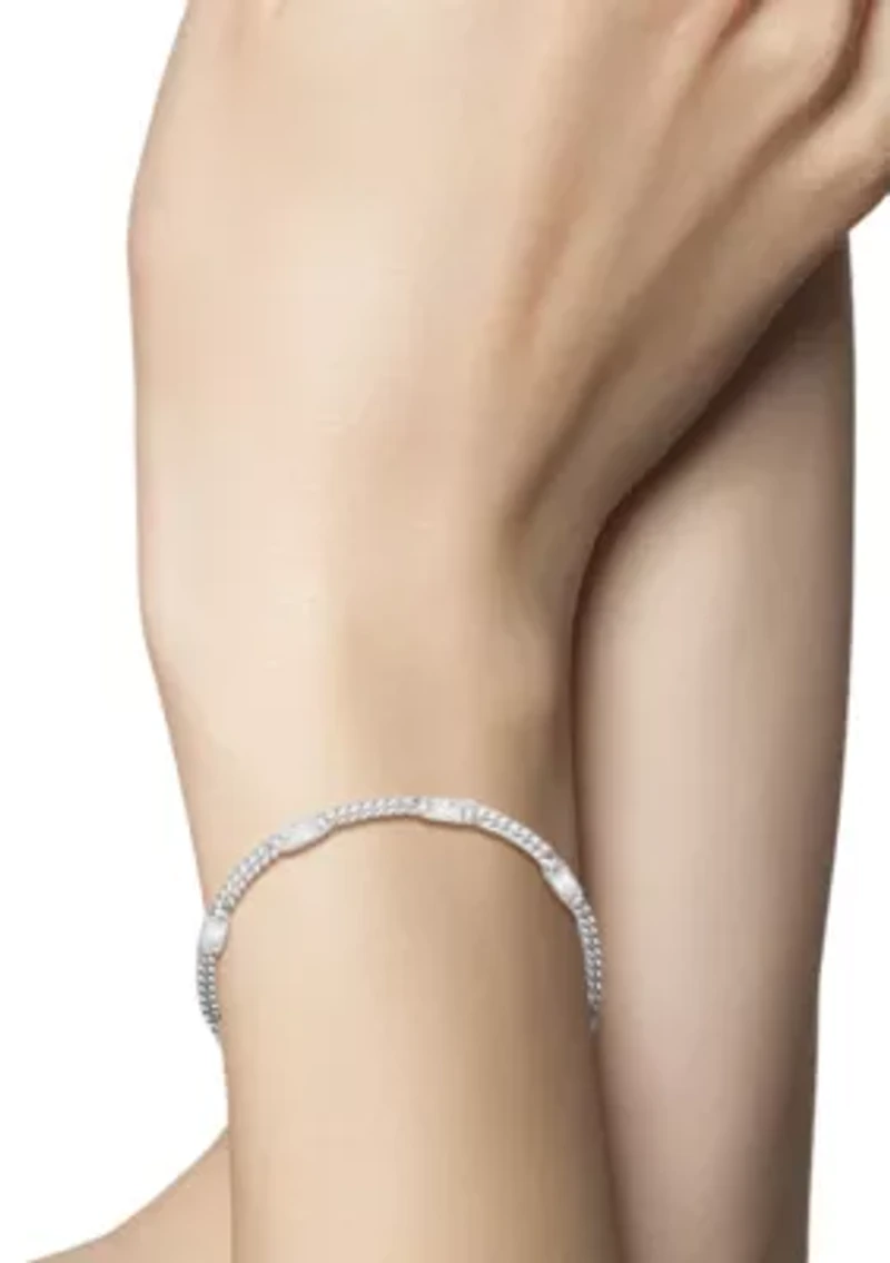 Sterling Silver Baguette Cut Cubic Zirconia Curb Chain Bracelet